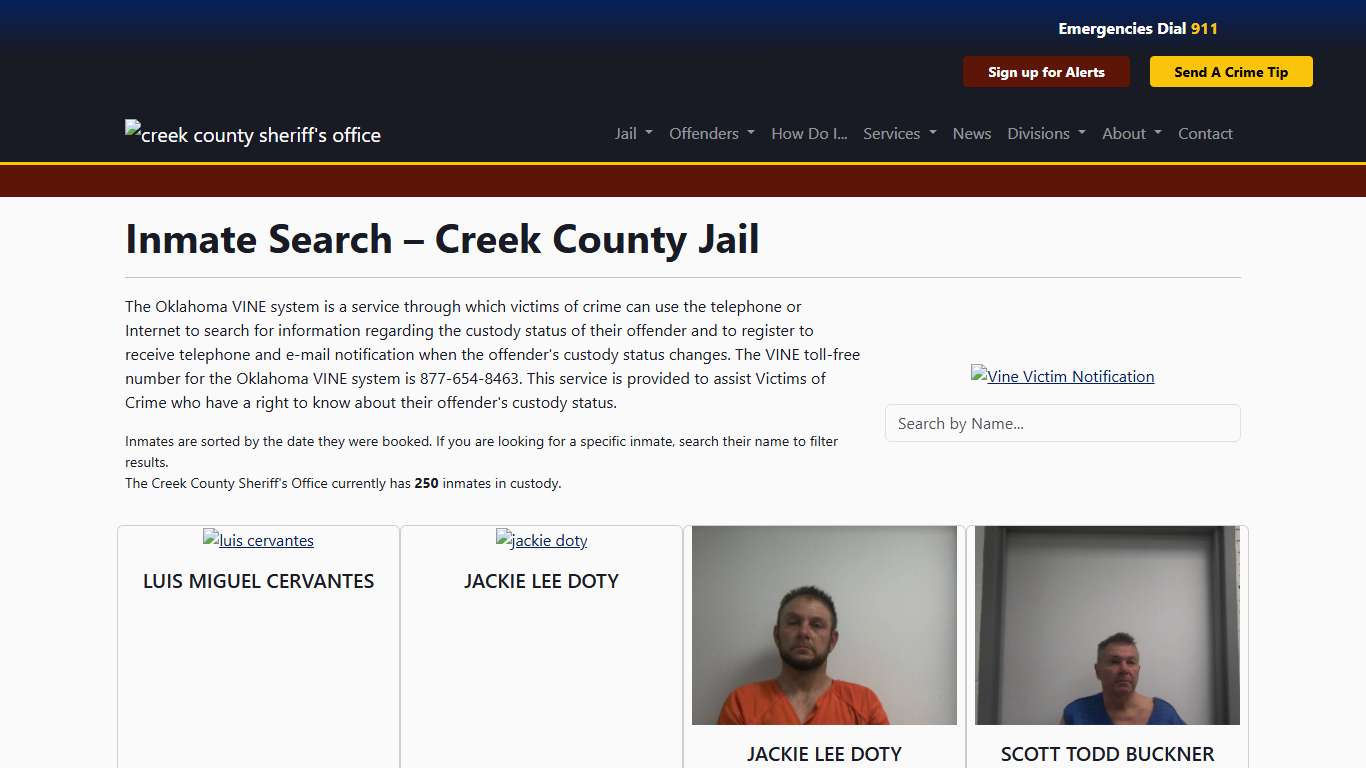 Inmate Search Creek County Sheriff's Office